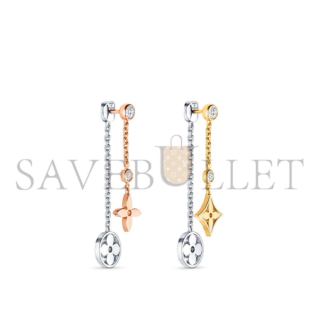 LOUIS VUITTON IDYLLE BLOSSOM THREE-COLOR GOLD AND DIAMOND LONG EARRINGS Q96413